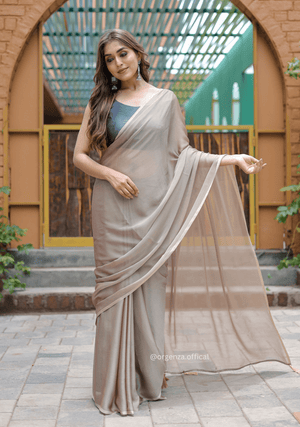 Plain Light Brown Colour Lining Sitara Georgette Saree - Orgenza Store - digisoch
