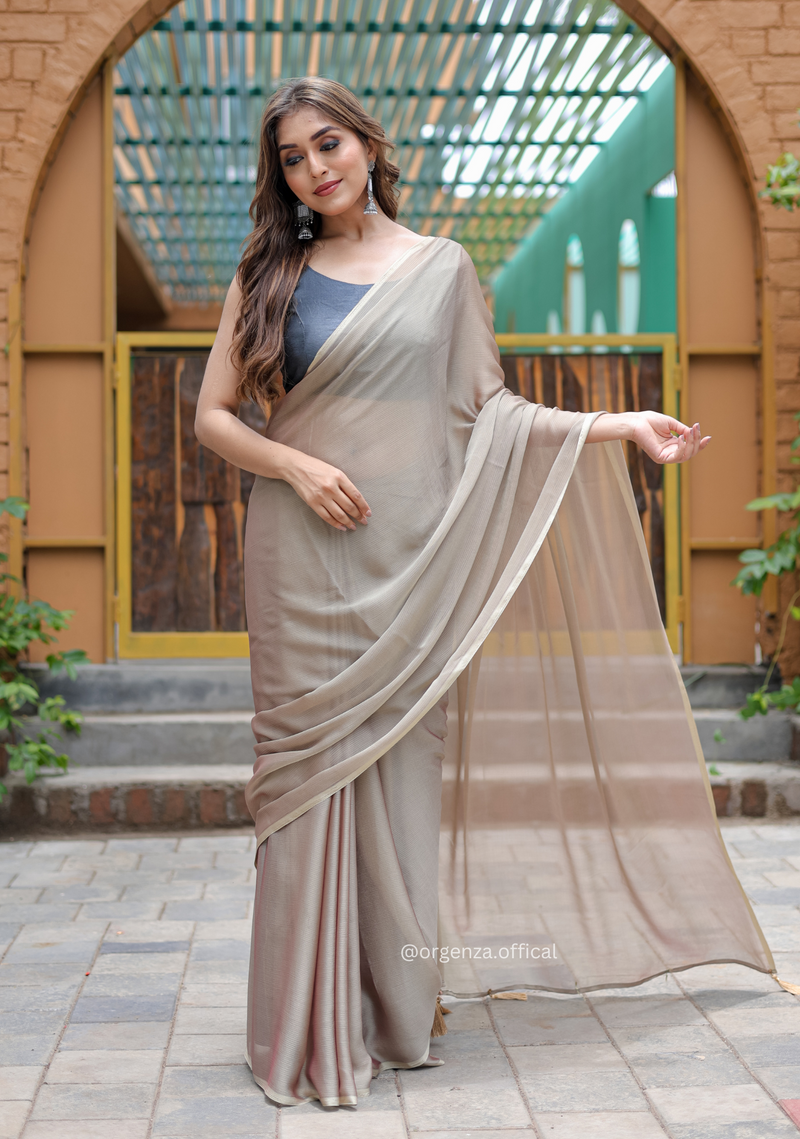 Plain Light Brown Colour Lining Sitara Georgette Saree