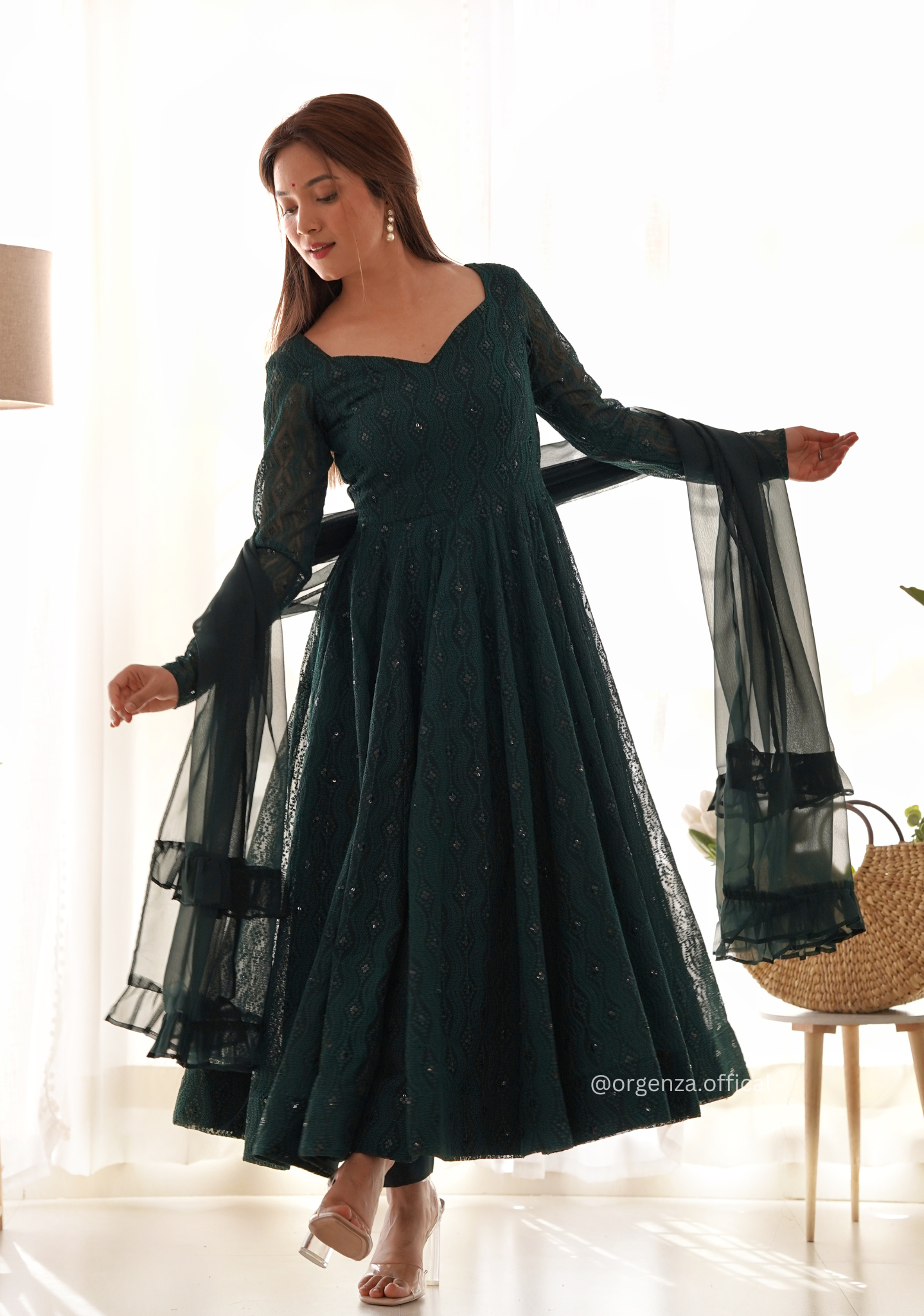 Georgette Silk Lukhnowi Sequence Work Anarkali - Orgenza Store