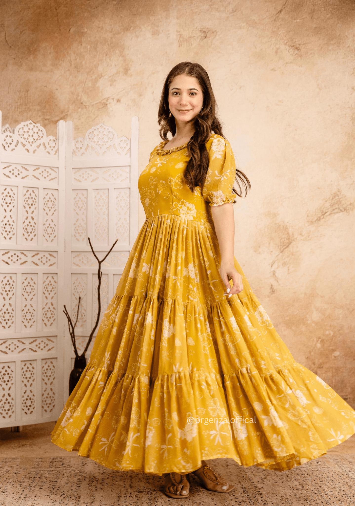 Yellow Colour Georgette Digital Print Maxi - Orgenza Store - digisoch