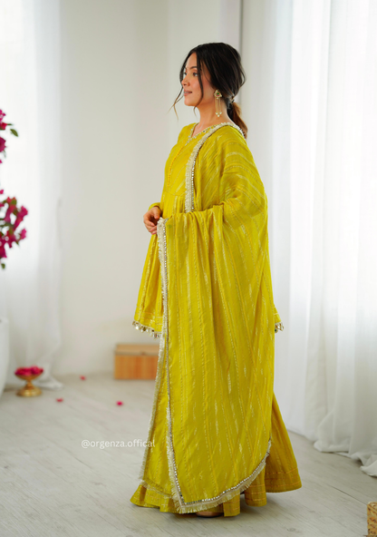 Lemon Colour Kediya Sharara Palazzo Fully Stitched Kurti
