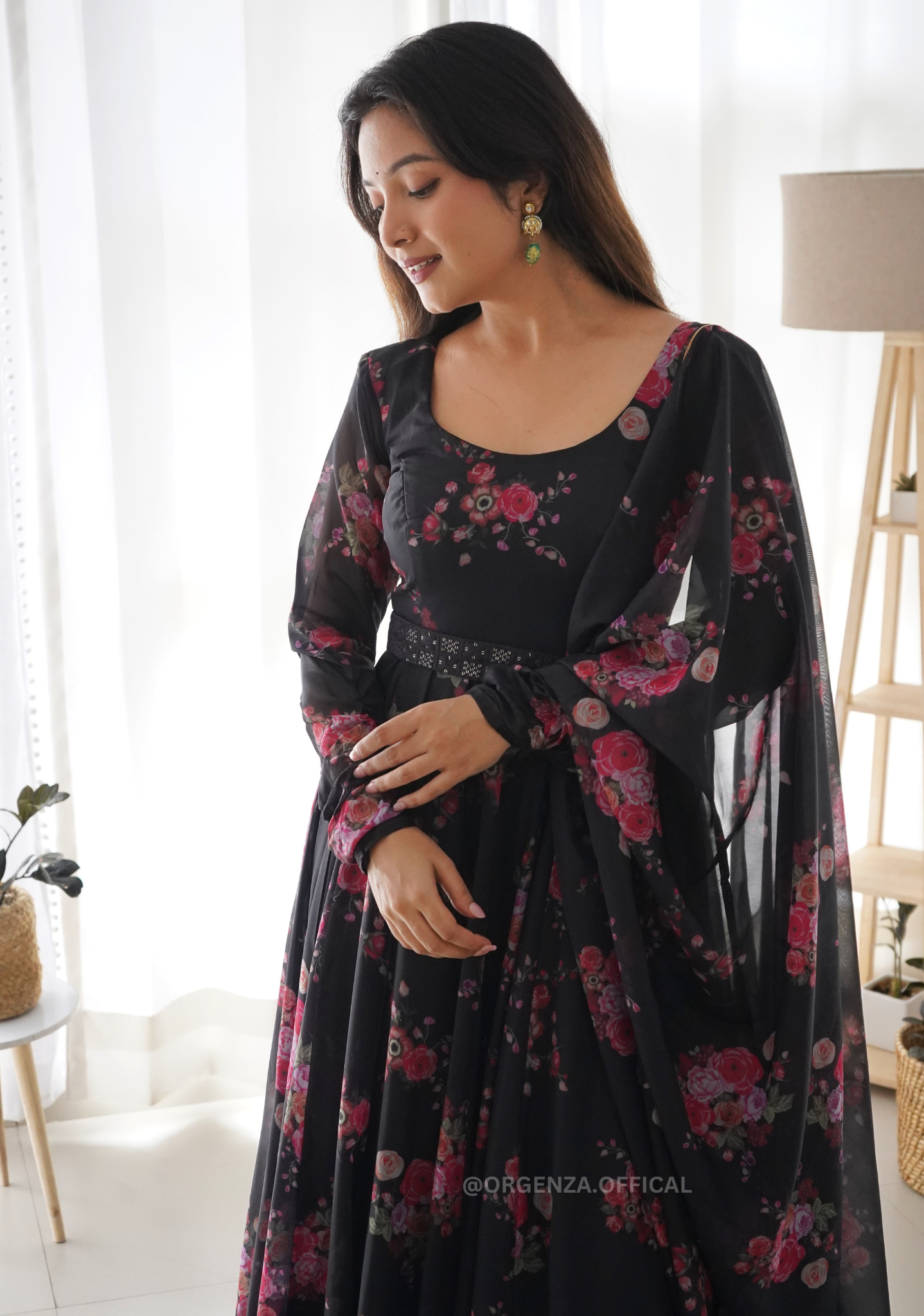 Pure Organza Silk Anarkali With Floral Print - Orgenza Store