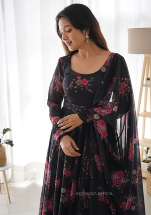 Pure Organza Silk Anarkali With Floral Print - Orgenza Store