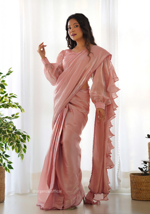 Ready To Wear Peach Colour Jimmy Choo Saree - Orgenza Store