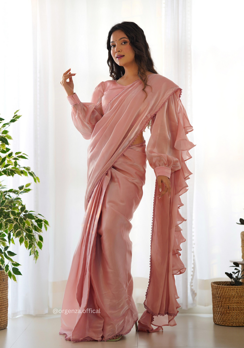 Ready To Wear Peach Colour Jimmy Choo Saree