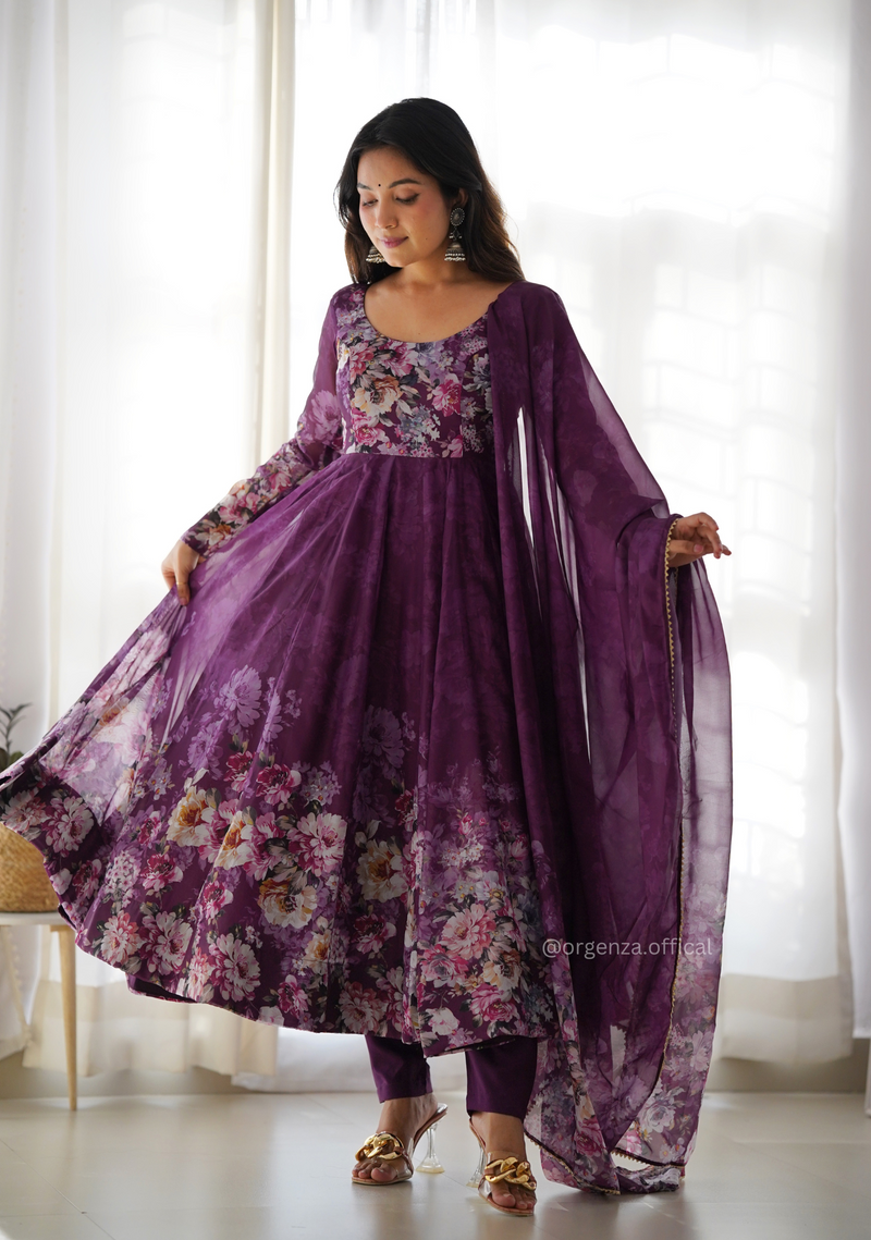 Floral Organza Silk Anarkali Kurtis