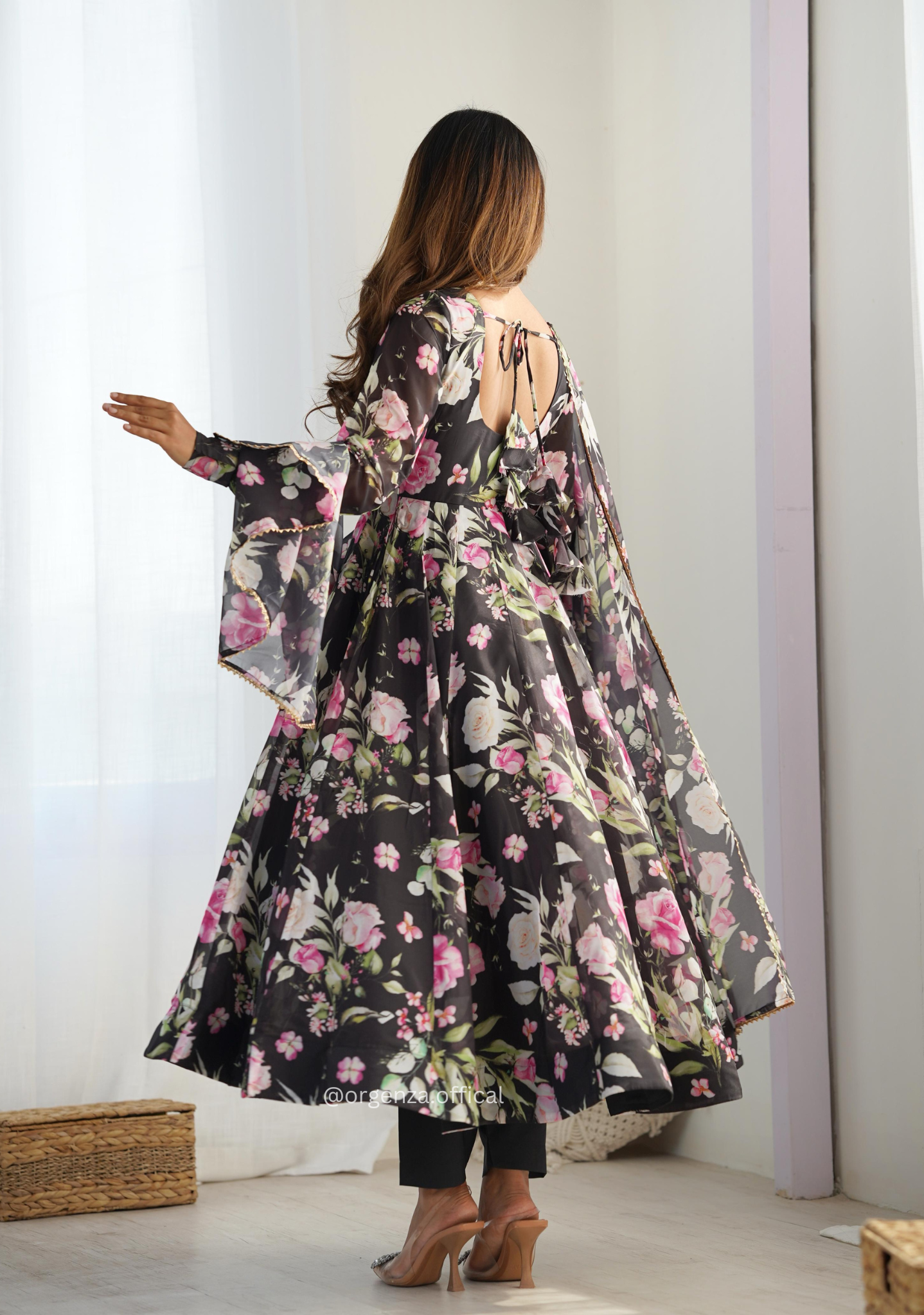 Pure Organza Black Colour Silk Print Kurti - Orgenza Store