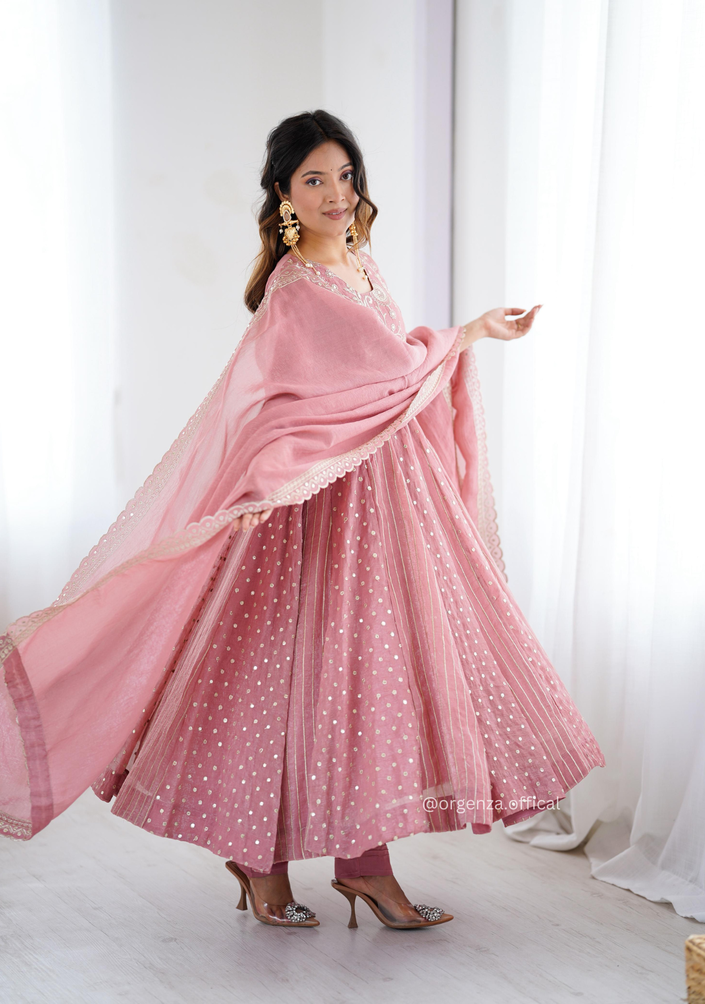 Peach Colour Crunchy Silk Anarkali Kurti