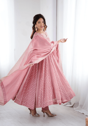 Peach Colour Crunchy Silk Anarkali Kurti - Orgenza Store - digisoch