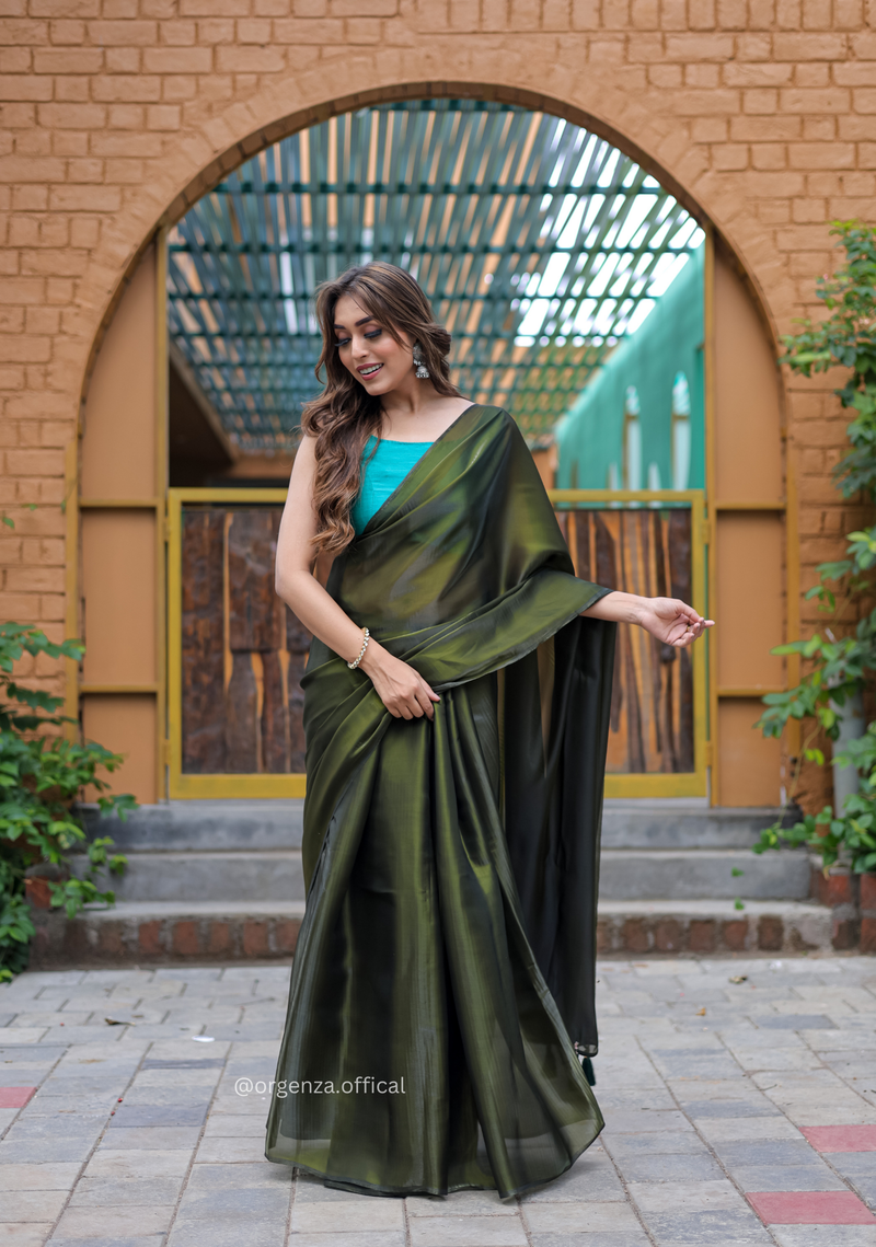 Plain Mehndi Green Colour Jimmy Choo Saree