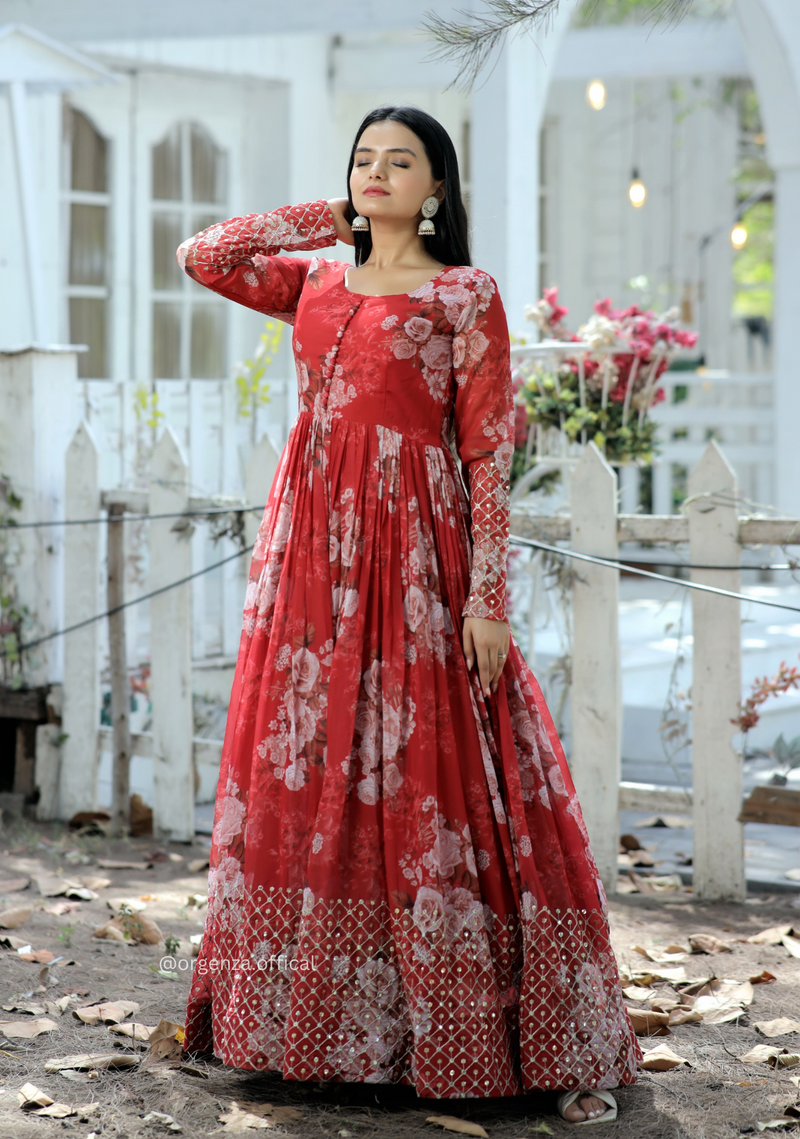 Faux Georgette Digital Printed Gown