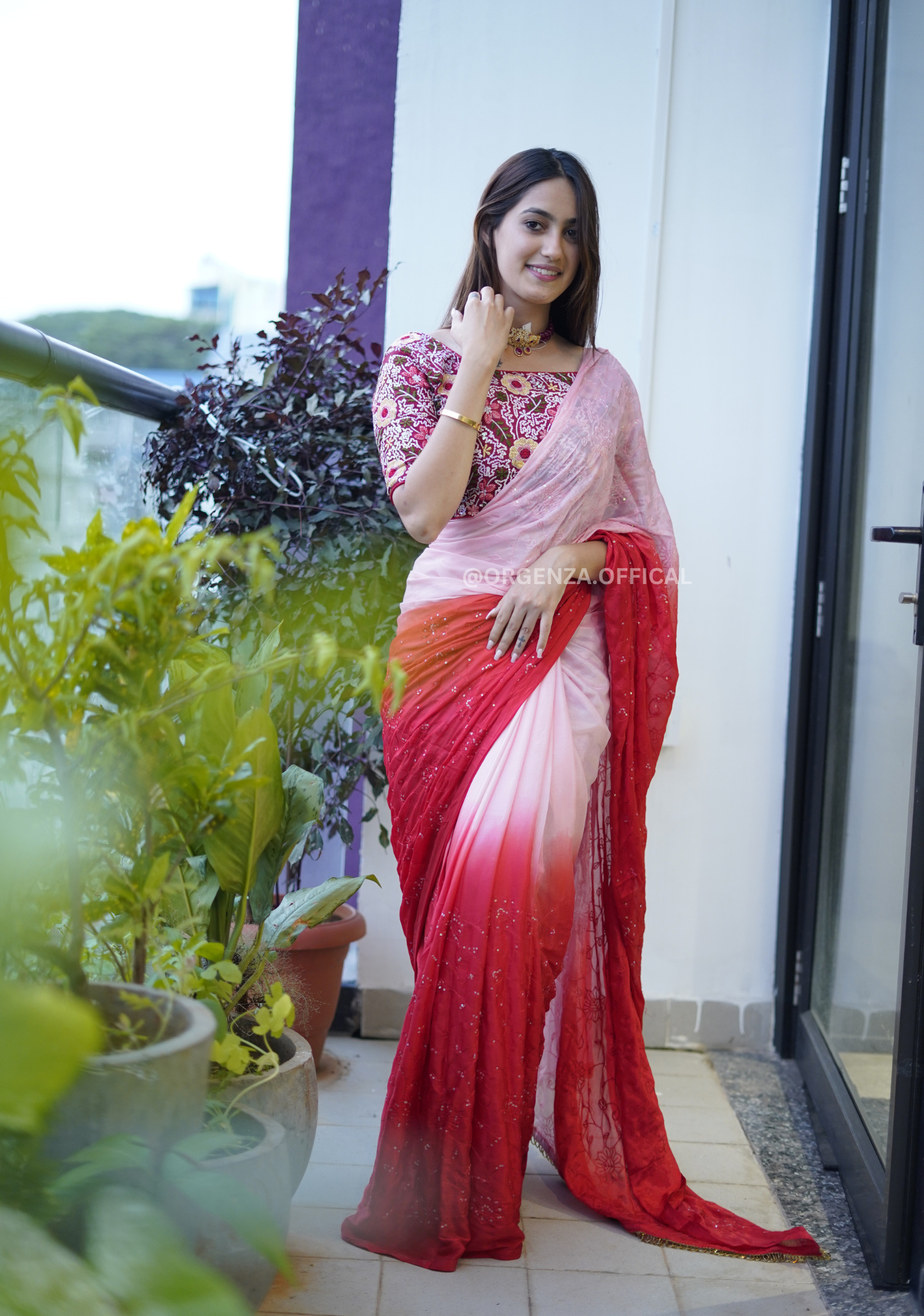 Pure Chinnon Silk Saree With Designer Blouses - Orgenza Store