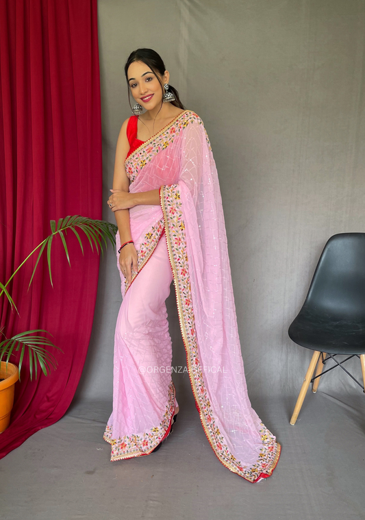 Pure Georgette Saree With Embroidery work - Orgenza Store