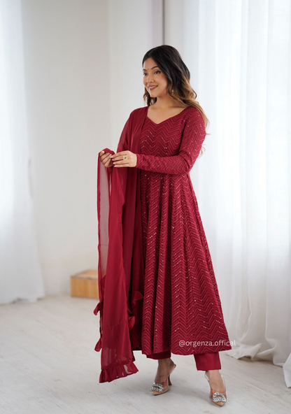 Georgette Silk Lukhnowi Sequence Work Anarkali