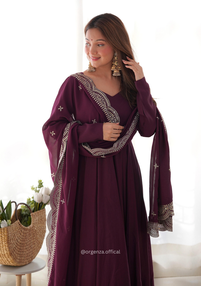 Roman Silk Chanderi Plain Anarkali Kurti