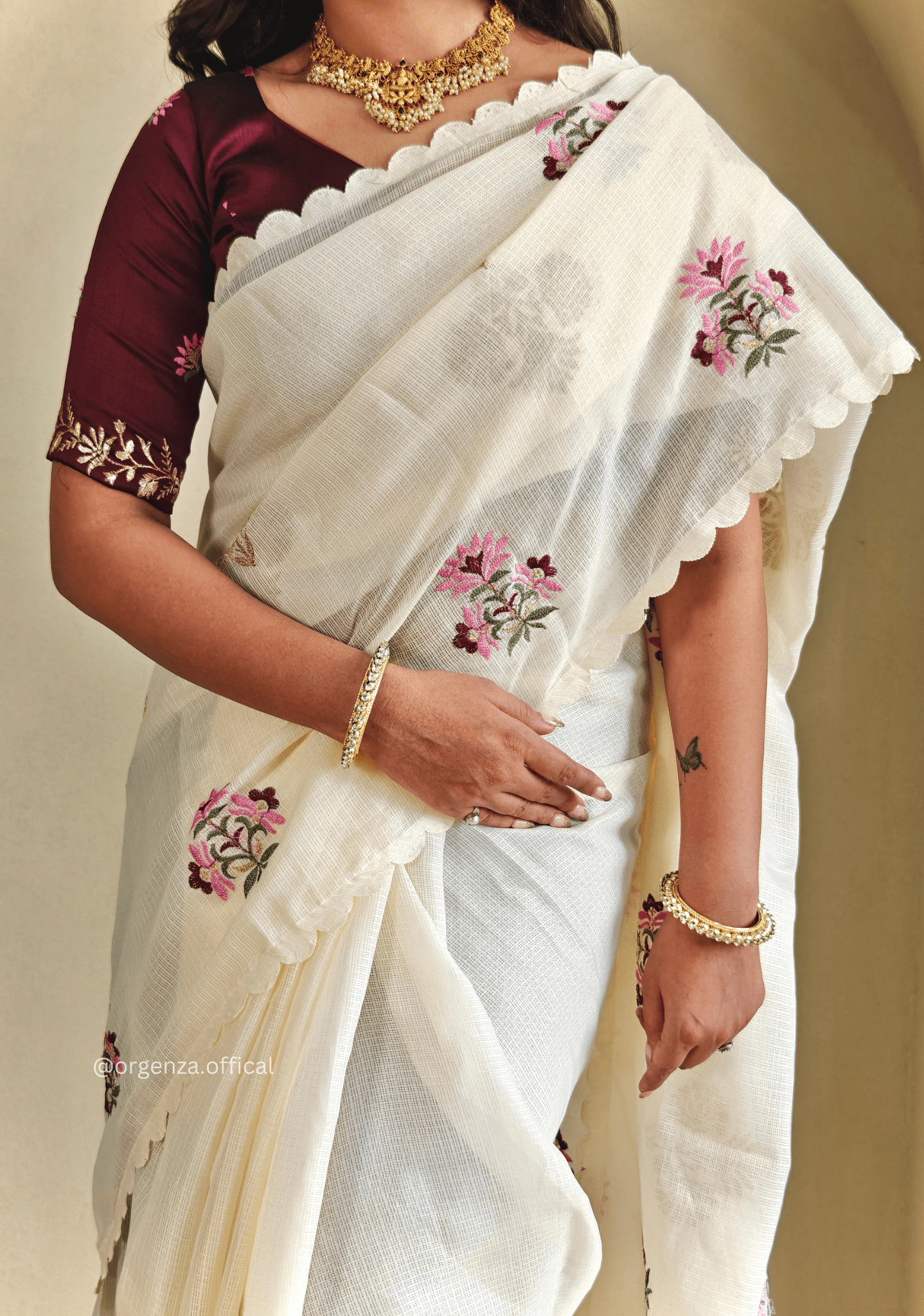 Cream Colour Kota Doriya Chex Pattern Saree - Orgenza Store - digisoch