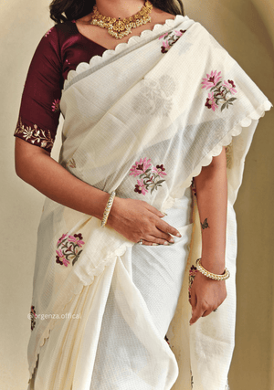 Cream Colour Kota Doriya Chex Pattern Saree - Orgenza Store - digisoch