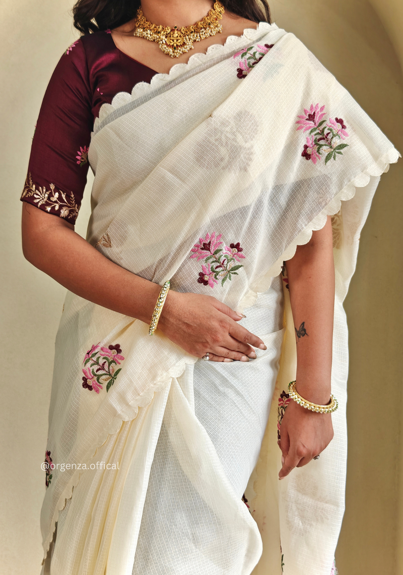 Cream Colour Kota Doriya Chex Pattern Saree
