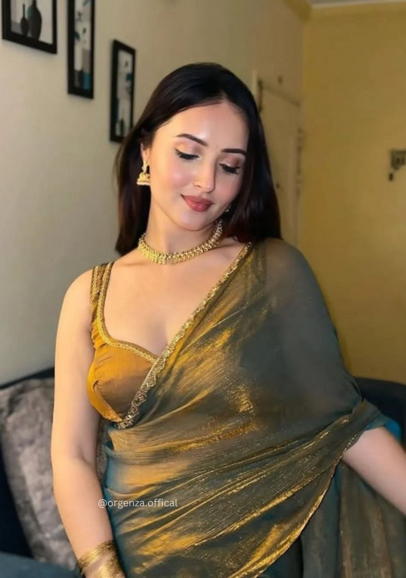 Two Ton Fancy Silk Saree With Readymade Blouse