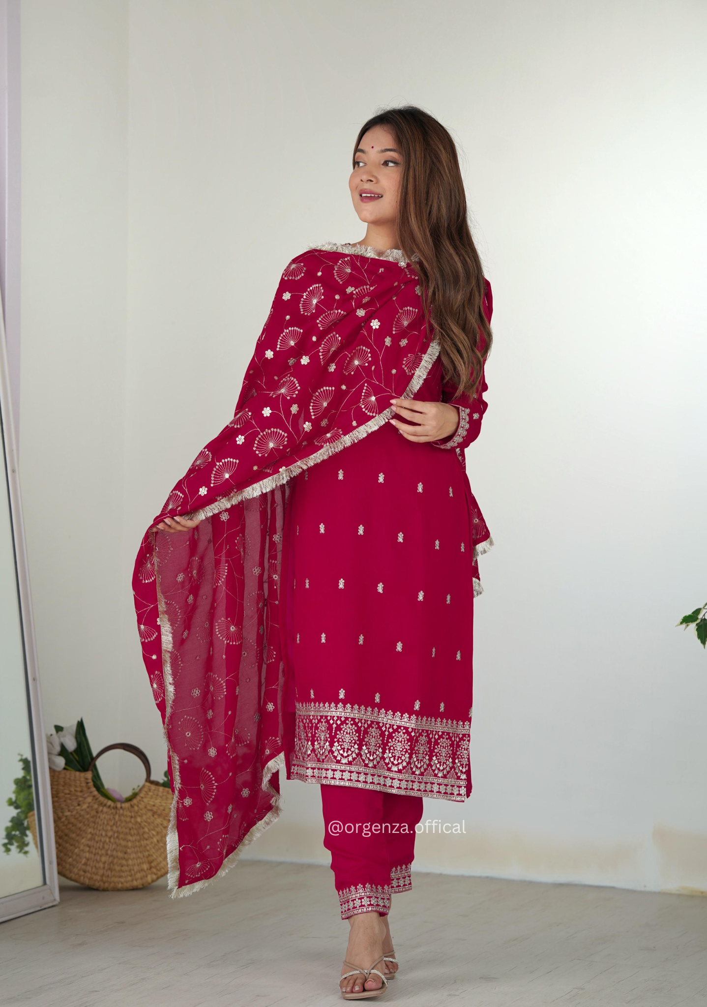 Rangoli Fabric Straight Fit Kurta With Dupatta Set - Orgenza Store