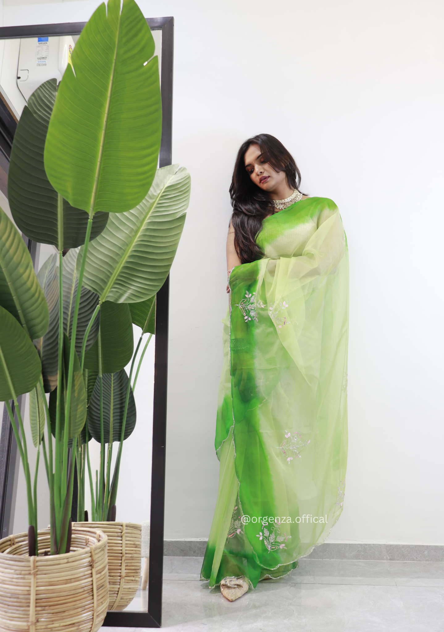 Green Colour Organza Silk Saree - Orgenza Store