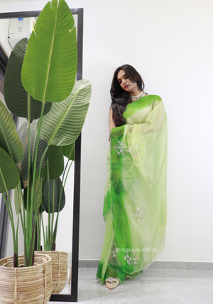 Green Colour Organza Silk Saree - Orgenza Store