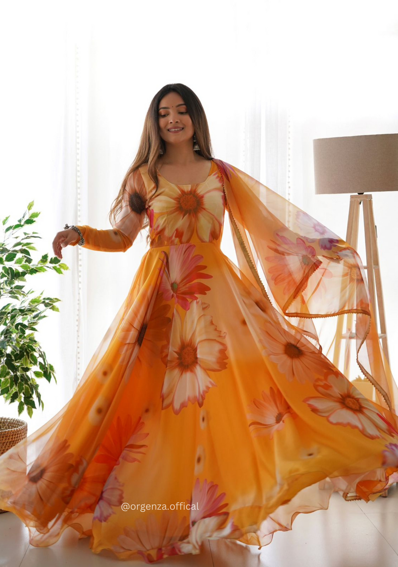 Tabby Orgaanza Silk Floral Gown