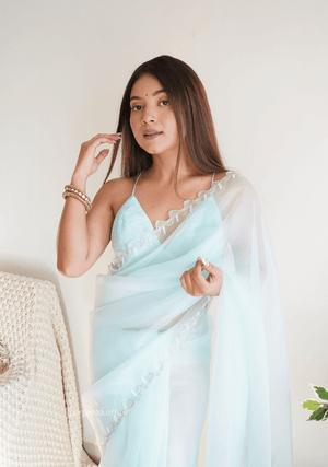 Sky Organza With Jardoshi And Khatli Work - Orgenza Store - digisoch