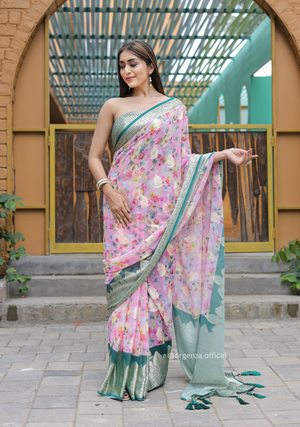 Baby Pink Georgette Saree With Viscose Border - Orgenza Store - digisoch