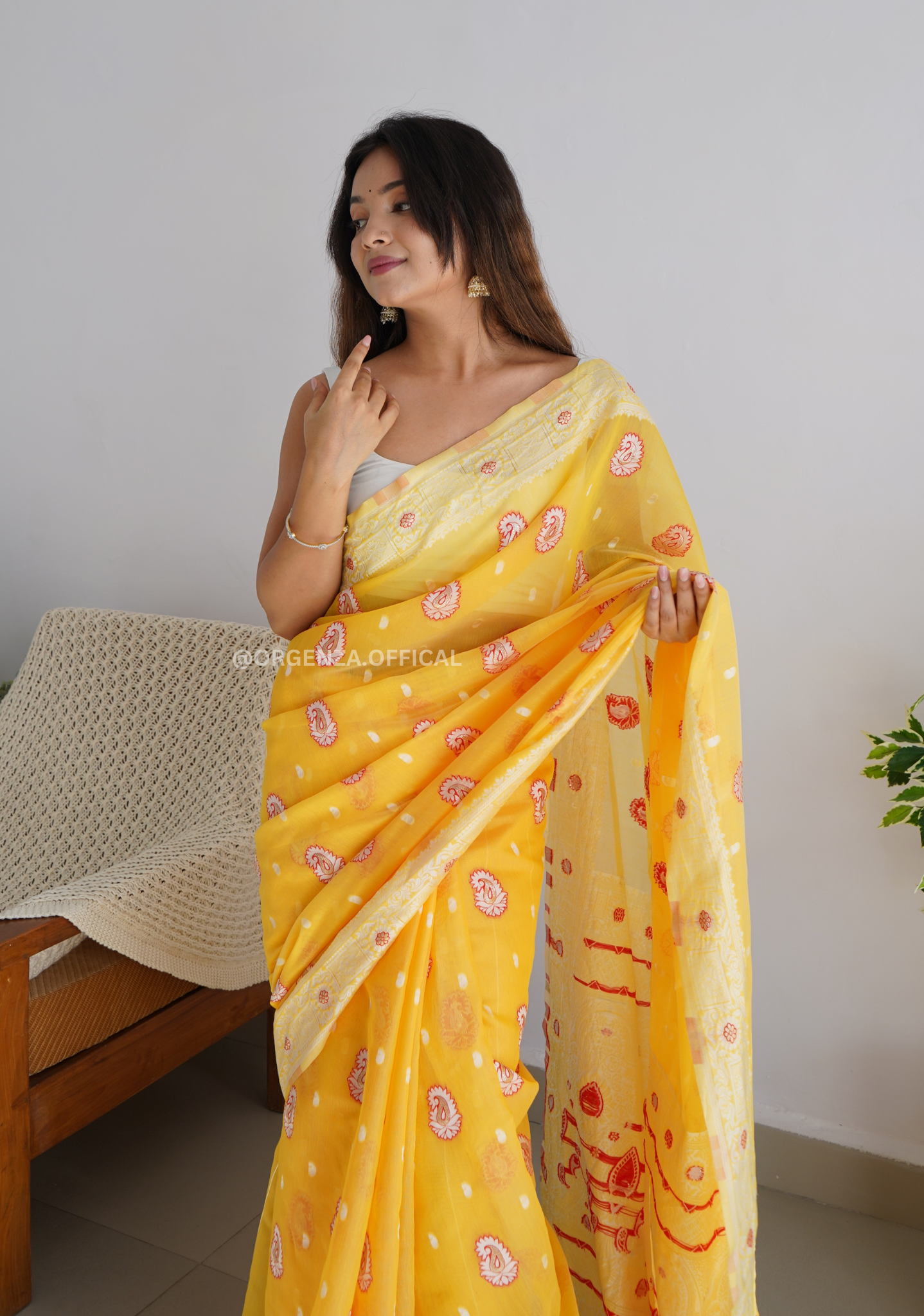 Pure Span Linen Silk Saree With Multi Thread - Orgenza Store
