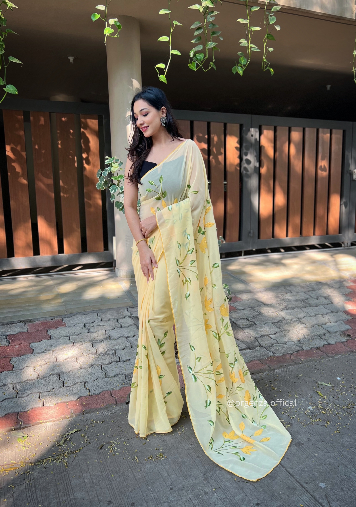 Georgette Silk Saree With Handprint