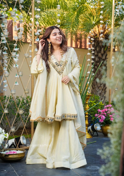 Real Mirror Work Jari Silk Sharara Suit Ready to Wear Premium Set