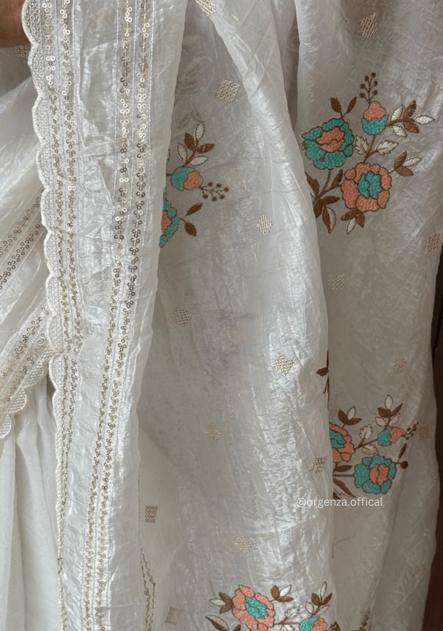 White Colour Crush Organza Saree - Orgenza Store - digisoch