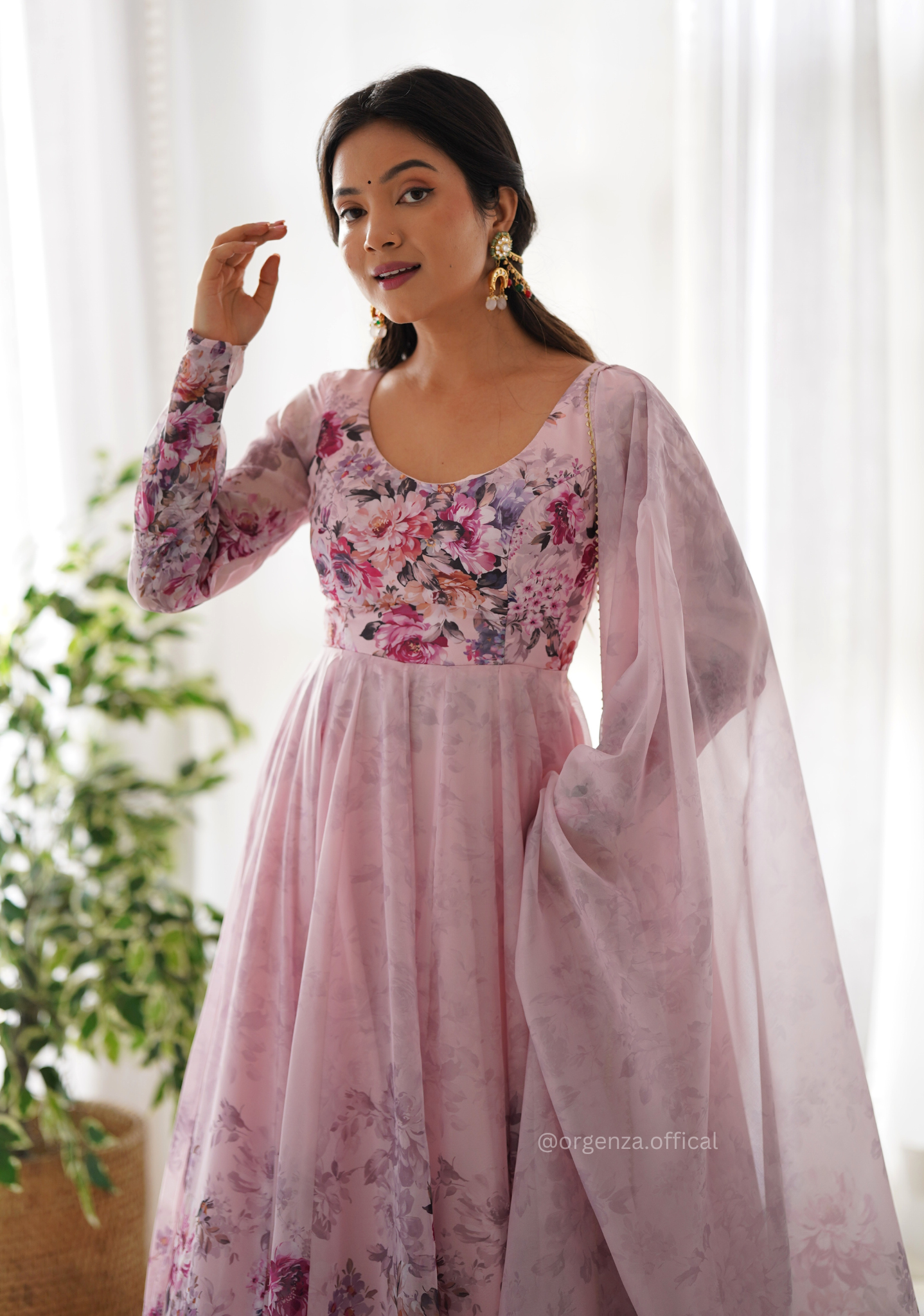 Baby Pink Anarkali With Floral Printed - Orgenza Store