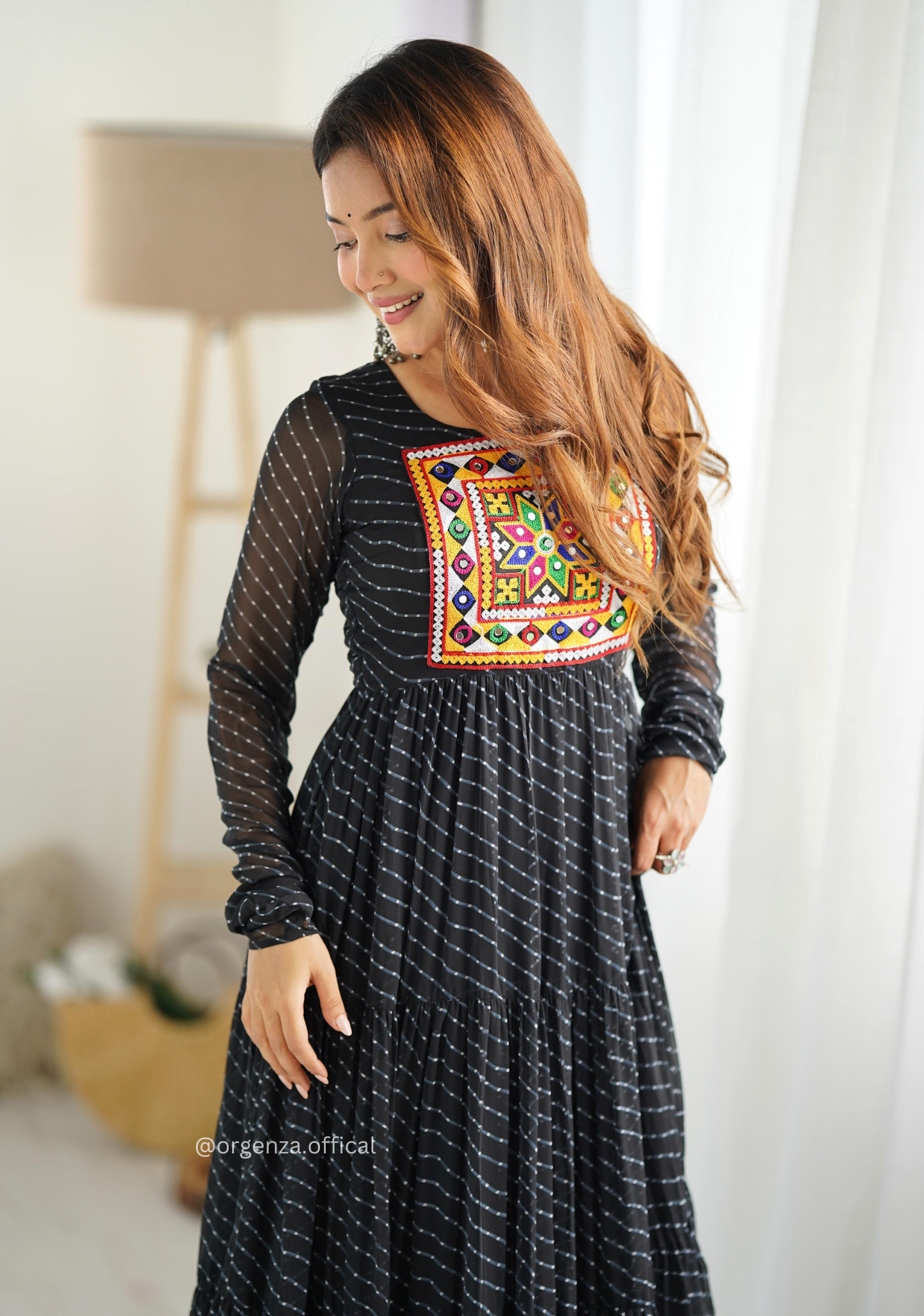 Georgette Laheriya Print Ruffle Anarkali - Orgenza Store