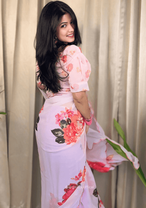 Multi Color Georgette Saree With Floral Print - Orgenza Store - digisoch