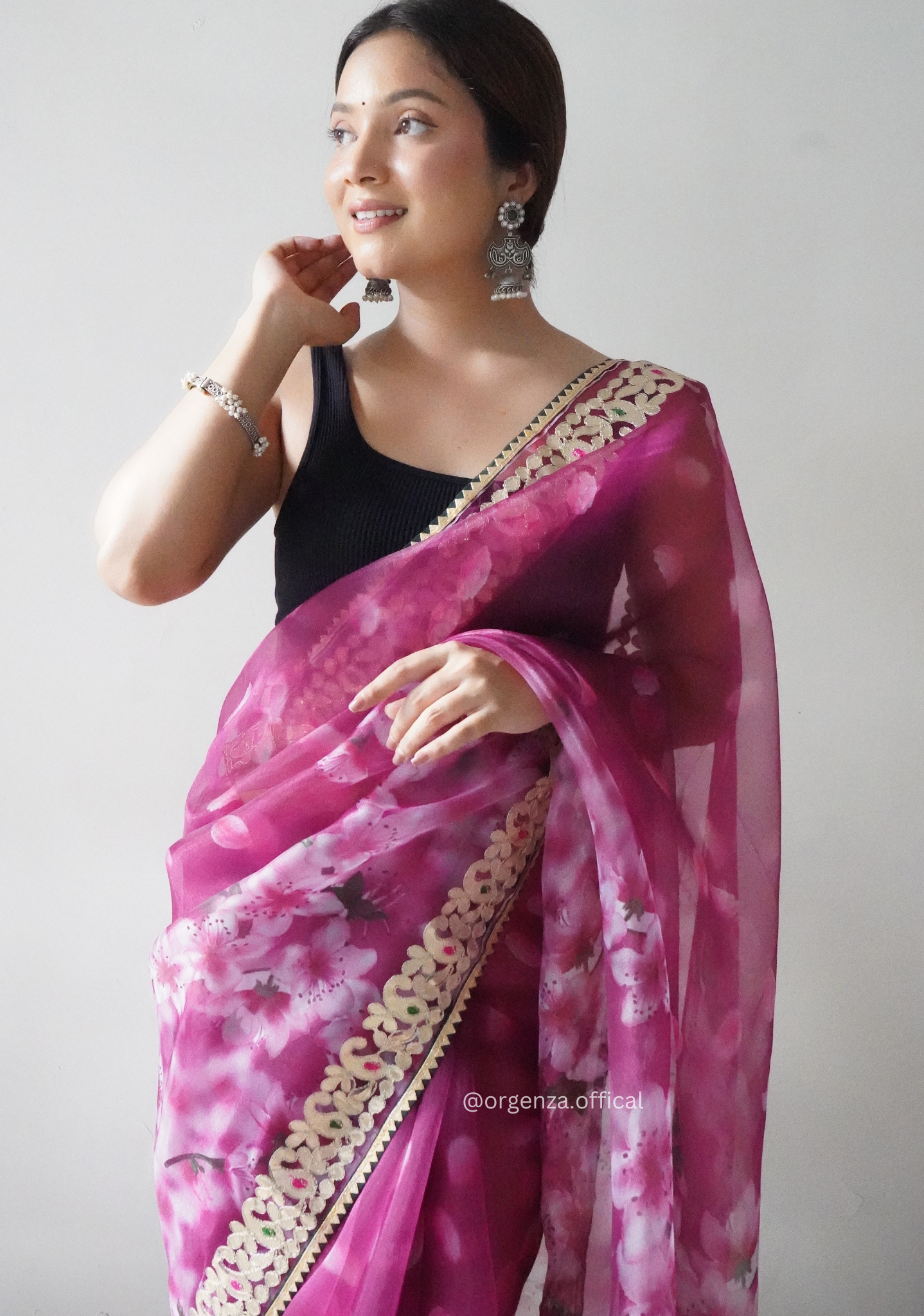 Pink Organza Saree With Gotta Patti Border