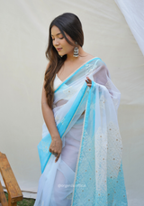 Sky Blue Organza Saree With Viscous Thread Work