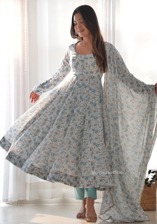 Pure Chiffon Floral Print Kurti Set - Orgenza Store