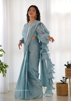 Ready To Wear Sky Colour Jimmy Choo Saree - Orgenza Store