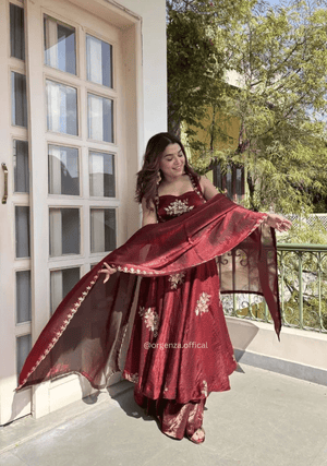 Fendy Satin Gown with Sequins & Zari Work | Designer Party Wear Ethnic Outfit for Women - Orgenza Store - digisoch