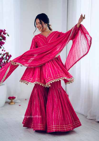 Pink Colour Kediya Sharara Palazzo Fully Stitched Kurti