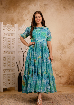 Sky Colour Georgette Digital Print Maxi - Orgenza Store