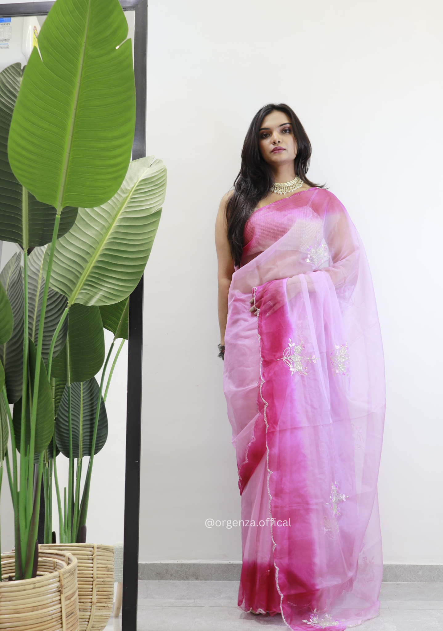Baby Pink Colour Organza Silk Saree With Sequence Khatli - Orgenza Store
