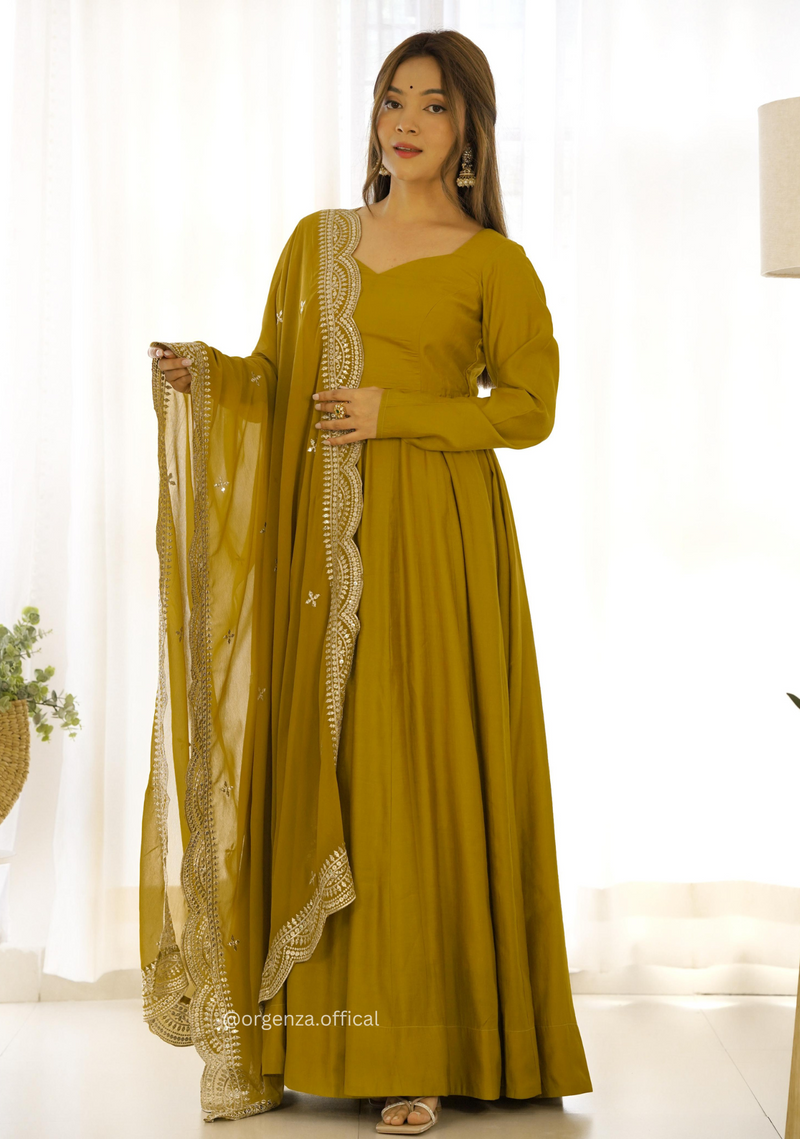 Roman Silk Chanderi Plain Anarkali Kurti