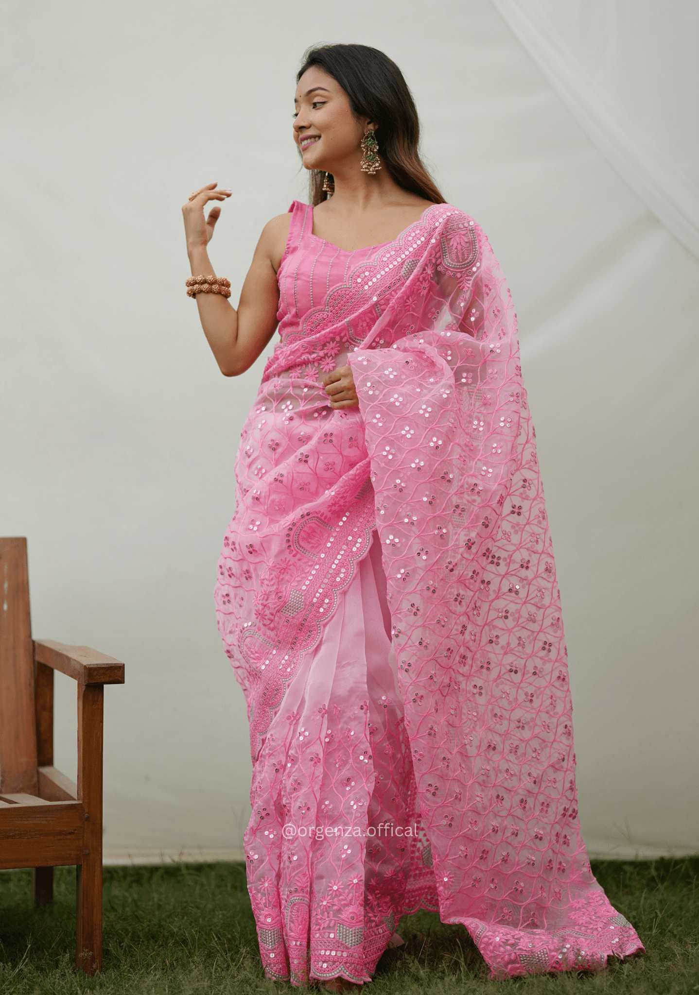 Organza Saree With Embroidery Work - Orgenza Store - digisoch