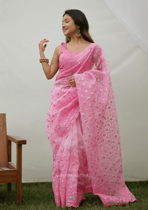 Organza Saree With Embroidery Work - Orgenza Store - digisoch