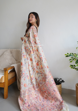 Pure Pashmina Kanchi Weaving Kashmiri Silk Saree - Orgenza Store