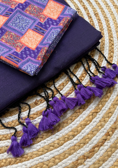 Purple Colour Cotton Saree With Box Print Blouse