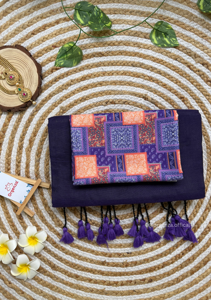Purple Colour Cotton Saree With Box Print Blouse